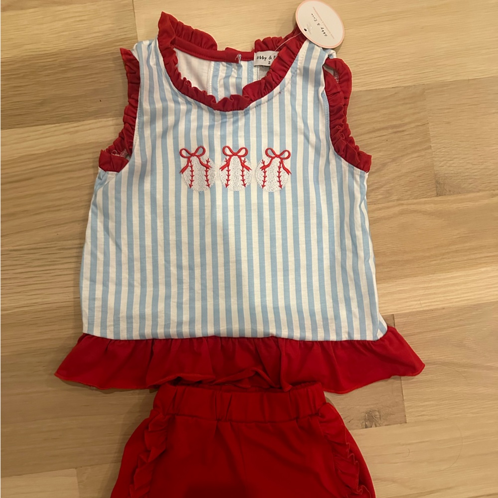 Kids Striped Blue & Red Ruffle Matching Set
